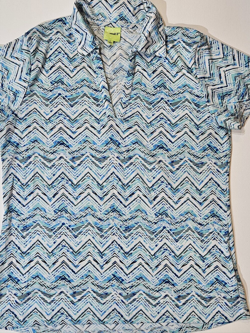 Emerald 18 Golf Polo Womens Large‎ Blue White Outdoor Athleisure Top